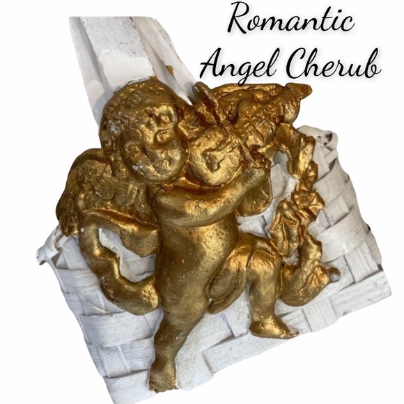 Romantic Angel Cherub Basket Victorian Gold Angels White Handcrafted Basket - Picture 13 of 14
